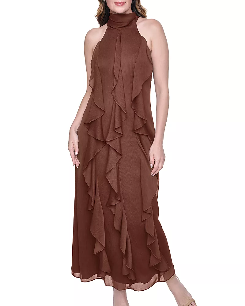 Eliza J Halter Cascade Ruffle Midi Dress