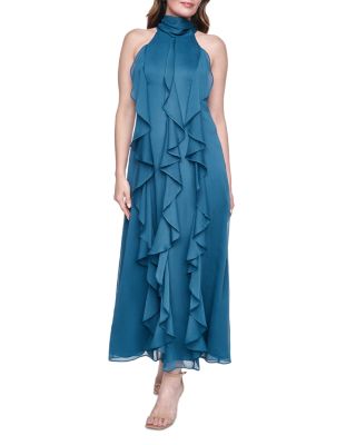 Eliza J Halter Cascade Ruffle Midi Dress