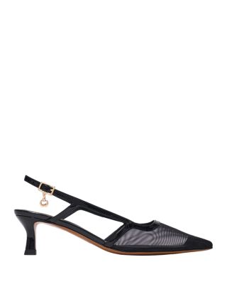 Women's Leather Mesh Slingback Pumps