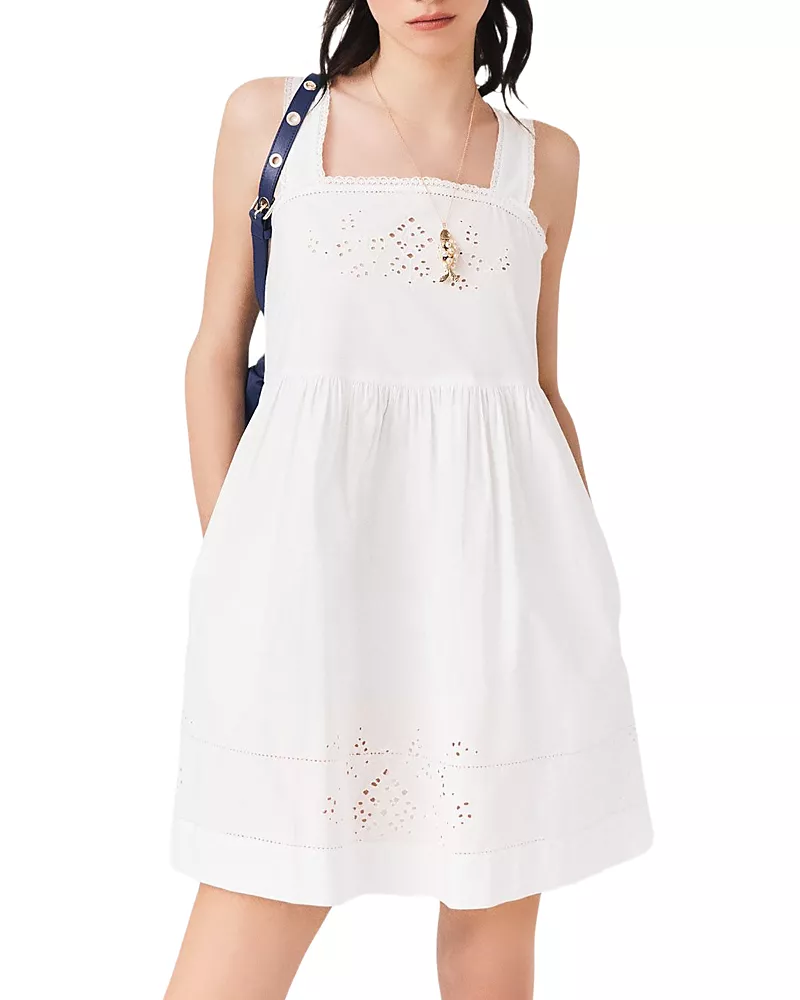 Maje Short Dress with Lace Trim