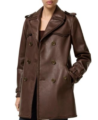 Short Fringed Leather Trench Coat