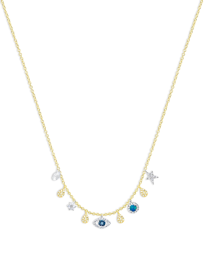Meira T 14K White & Yellow Gold Multi Gemstone & Diamond Evil Eye Multi Charm Pendant Necklace, 16