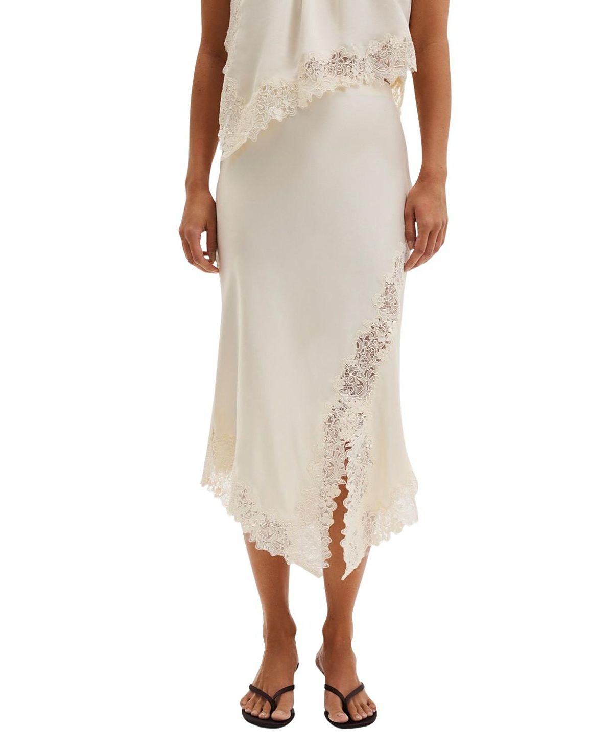 Malina Heylin Asymmetric Lace Hem Midi Skirt