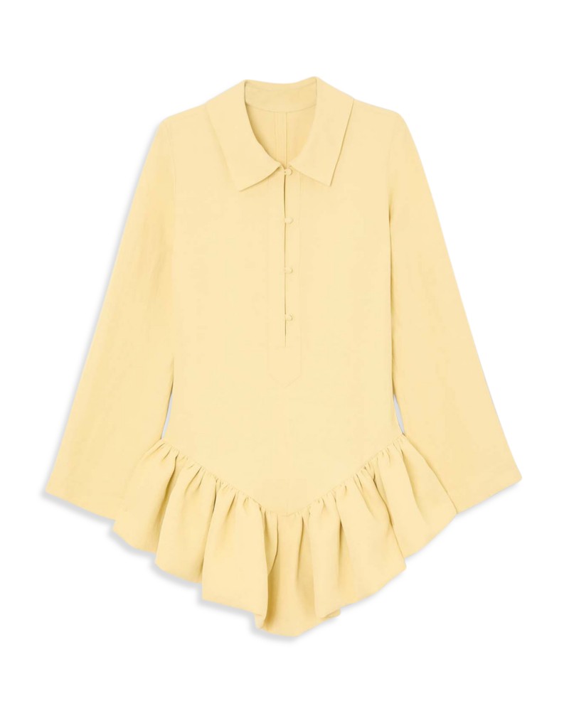 Liberowe Linen Peplum Polo Dress in Butter