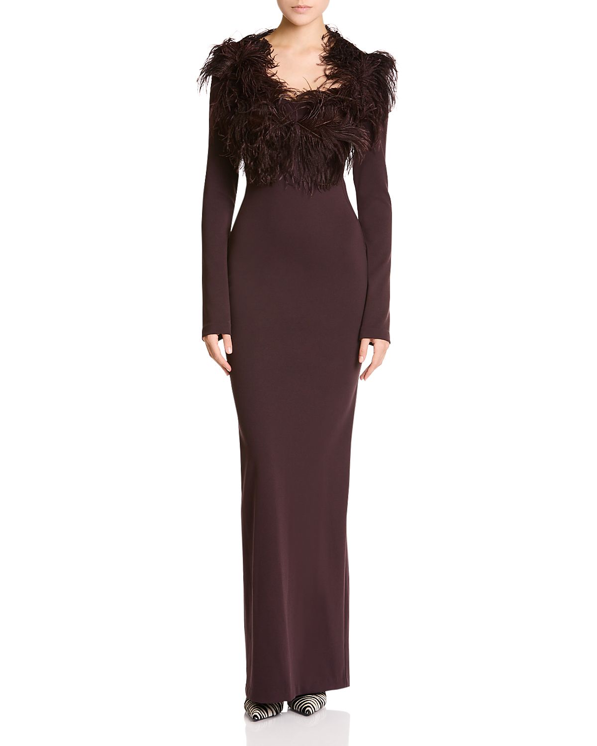 The Attico Open Back Feather Trim Gown