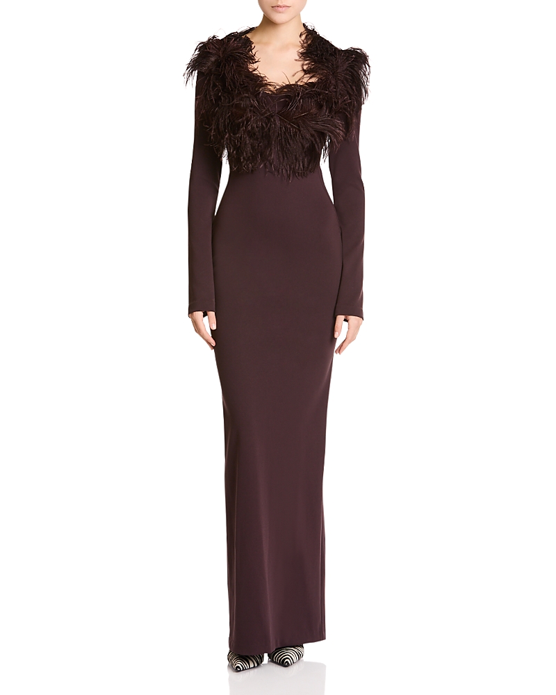The Attico Open Back Feather Trim Gown