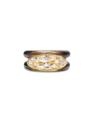 By Pariah 14K Yellow Gold Ellipse Smoky Quartz, White Topaz, & Diamond Stack Rings, Set of 3