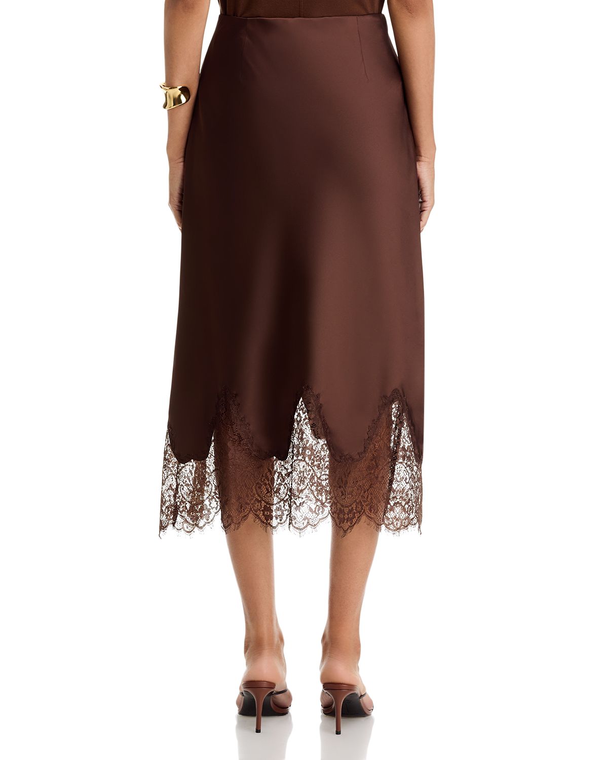 Satin Lace Trim Midi Skirt - Exclusive thumbnail 3
