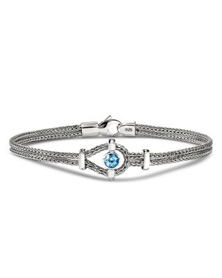 Sterling Silver Icon Gemstone & Diamond Woven Link Bracelet