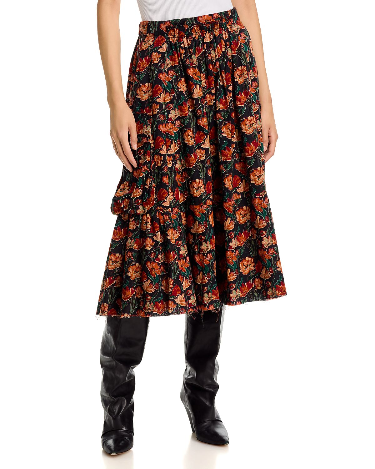 R13 Raw Hem Gathered Cargo Skirt