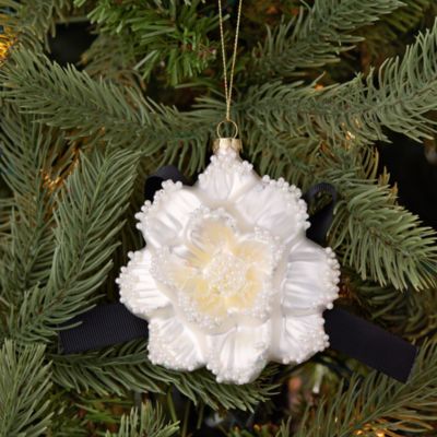 Alice + Olivia Glitter White Camellia Flower Ornament