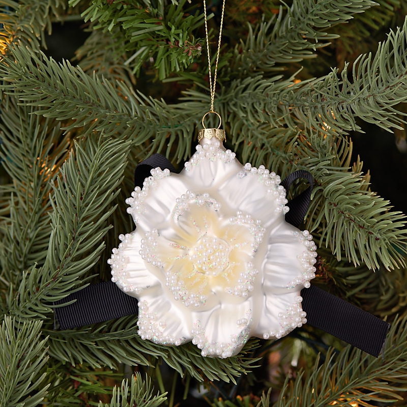 Bloomingdale's Alice + Olivia Glitter White Camellia Flower Ornament