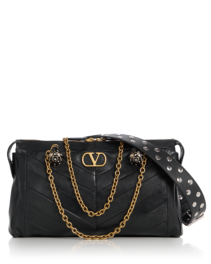 Valentino Garavani Panthea VLogo Medium Leather Shoulder Bag