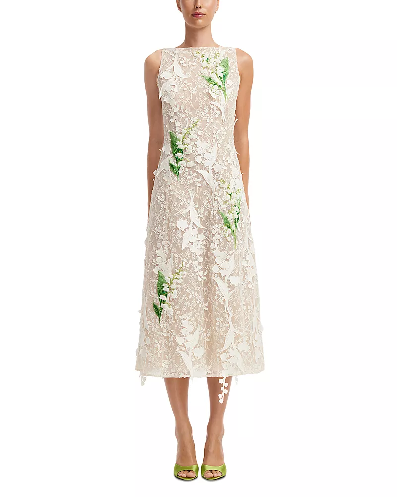Leo Lin Cleo Embellished Lace Sleeveless Midi Dress