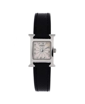 Pre-owned Pre-owned Hermes  Hermes Heure H Quartz Watch In Stainless Steel And Leather 17mm In Silver