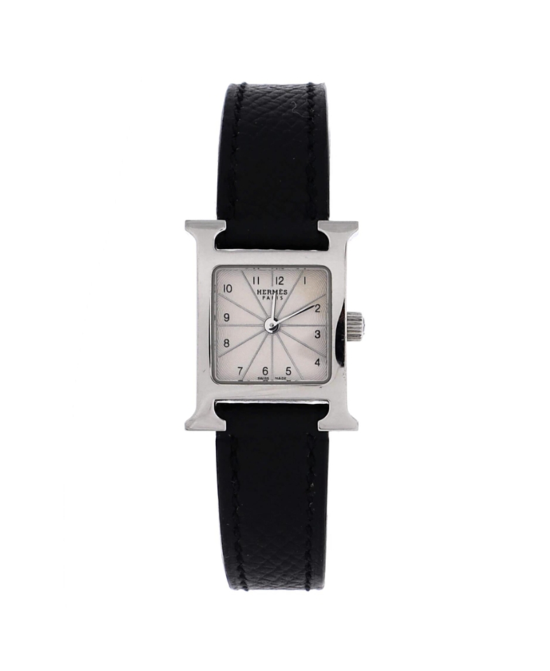 Pre-owned Pre-owned Hermes Hermes Heure H Quartz Watch In Stainless Steel And Leather 17mm In Silver