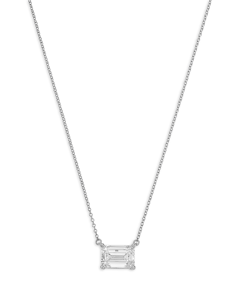 Bloomingdale's Fine Collection Luxe Collection Certified Lab Grown Diamond Emerald Cut Solitaire Pendant Necklace in 18K White Gold, 3.0 tcw
