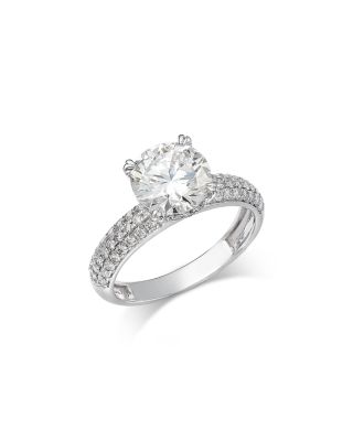 Certified Lab Grown Diamond Engagement Ring with Pav&eacute; Band in 18K White Gold, 2.50 tcw