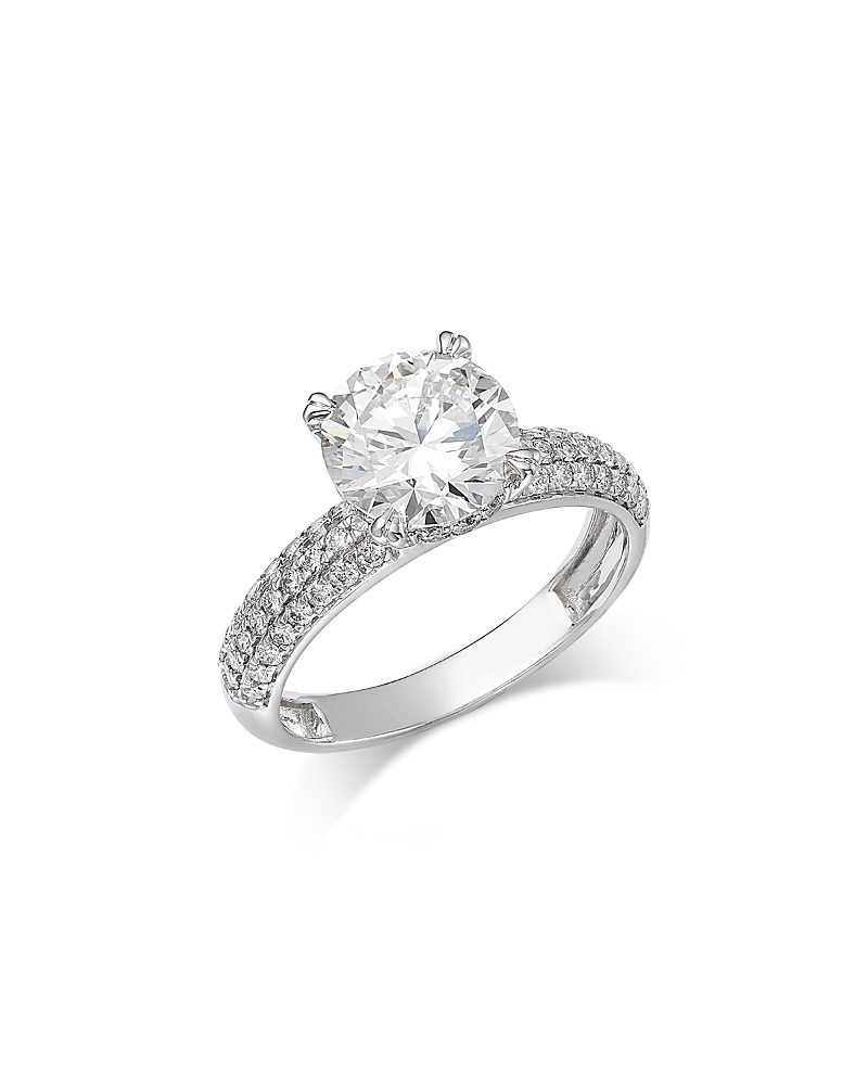 Bloomingdale's Fine Collection Certified Lab Grown Diamond Engagement Ring with Pave Band in 18K White Gold, 2.50 tcw