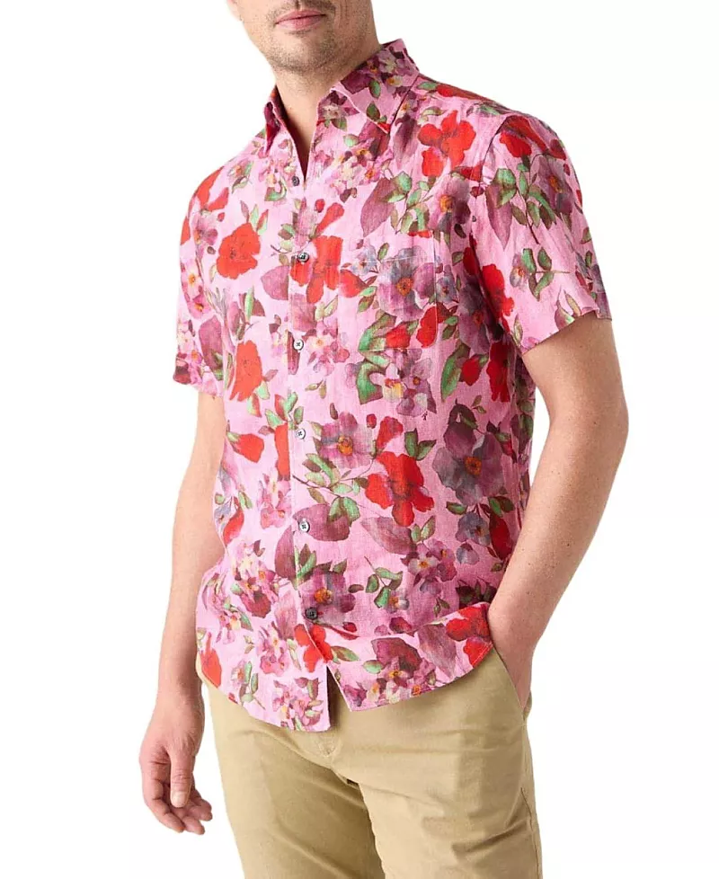 Robert Talbott Morgan Printed Floral Linen Short Sleeve Shirt