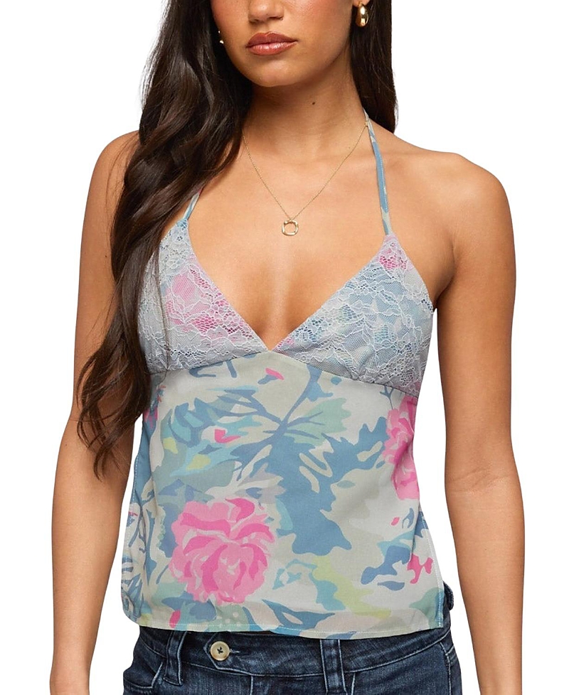 Edikted Bloomey Printed Backless Halter Top