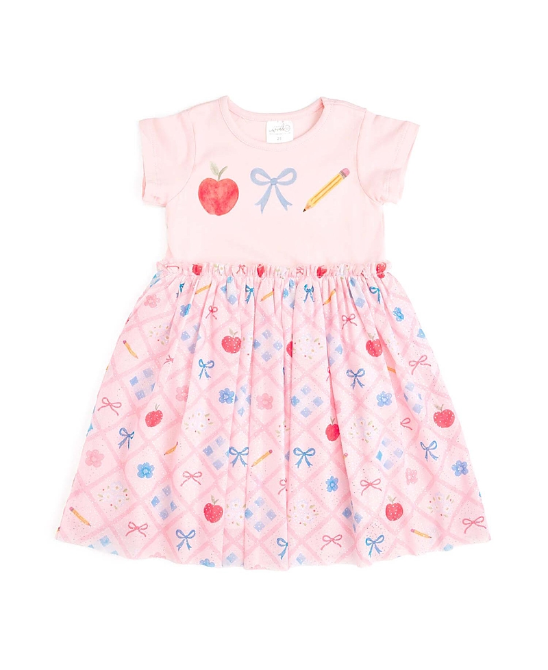 Sweet Wink Girls' Back To School Trellis Short Sleeve Tutu Dress - Little Kid, Big Kid
