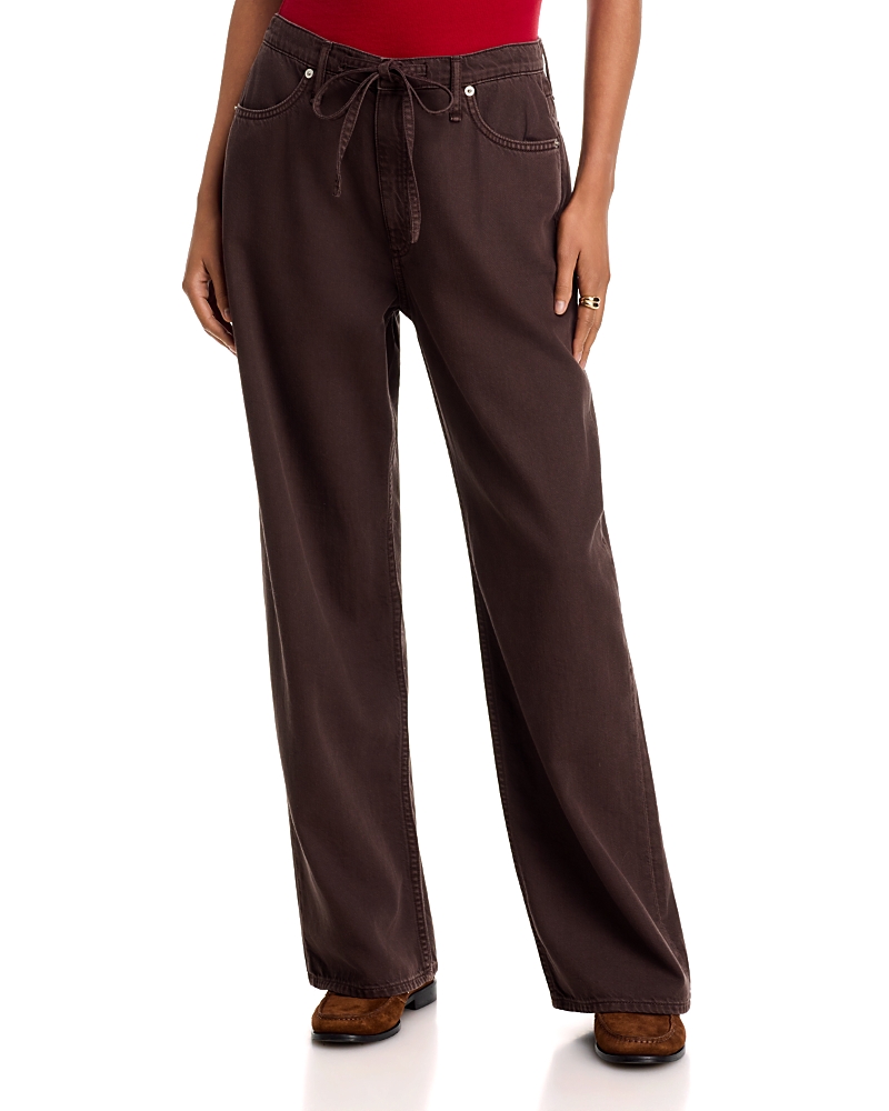 rag & bone Phoebe Featherweight Drawstring High Rise Wide Leg Jeans in Dark Brown