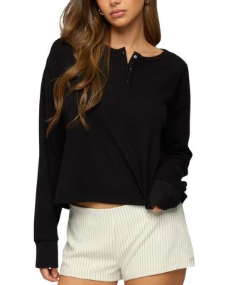  Deni Long Sleeve Henley Waffle Top