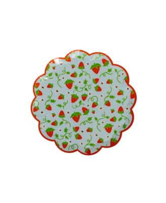  Strawberry Picnic Scalloped Small Plates, Set of 8