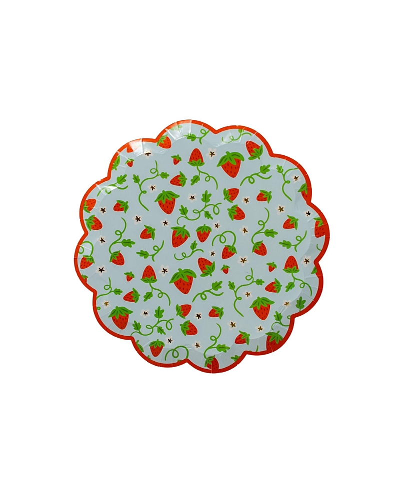 Jollity & Co. Strawberry Picnic Scalloped Small Plates, Set of 8