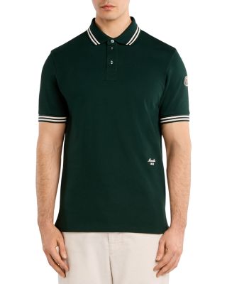 Moncler Striped Trim Cotton Piquet Polo Shirt