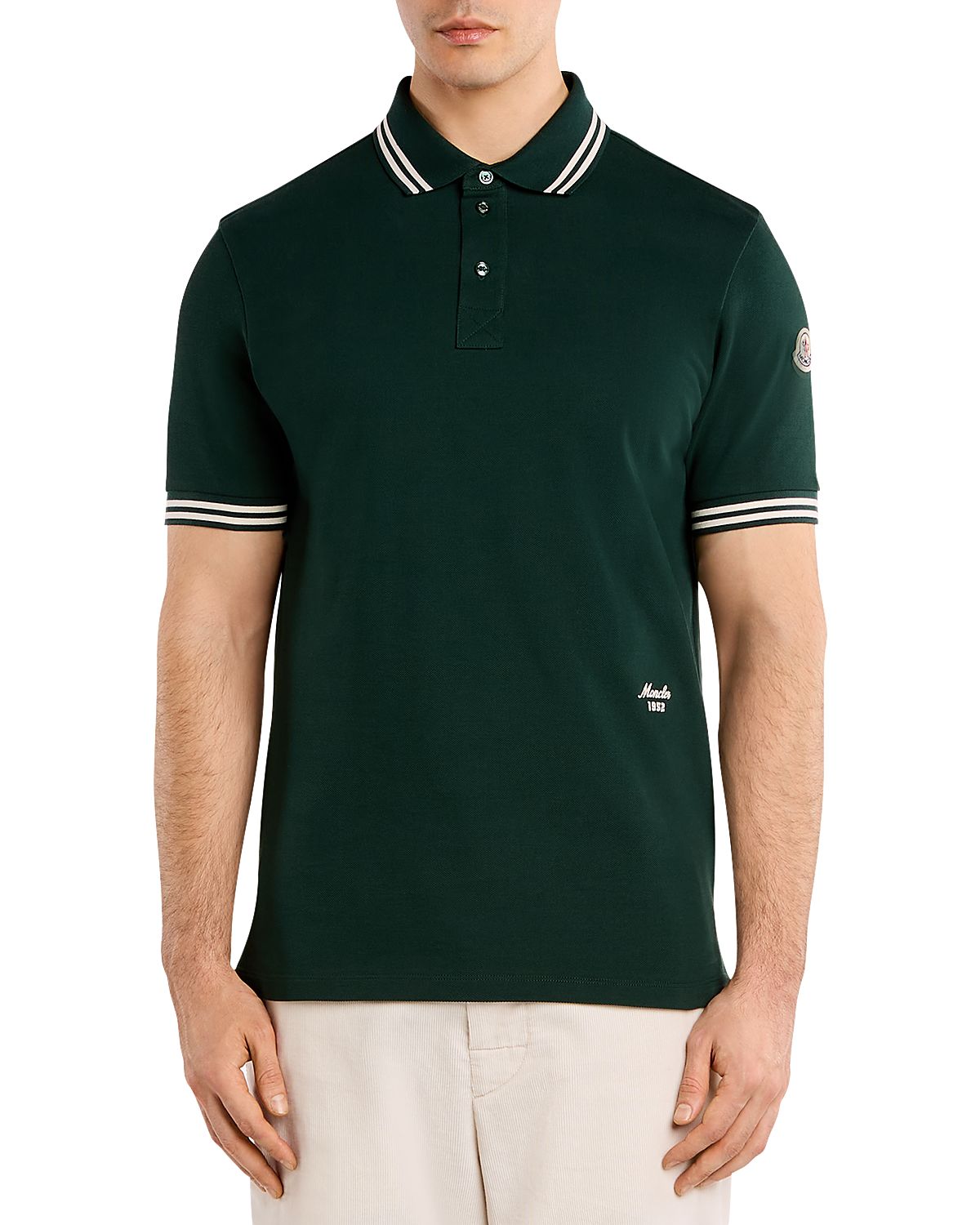 Moncler Striped Trim Cotton Piquet Polo Shirt