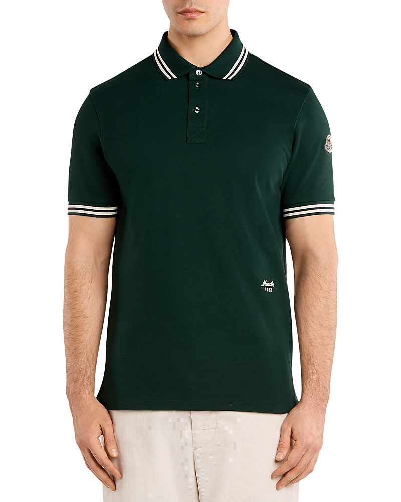 Moncler Striped Trim Cotton Piquet Polo Shirt
