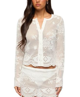 Rusa Button Up Sheer Crochet Top