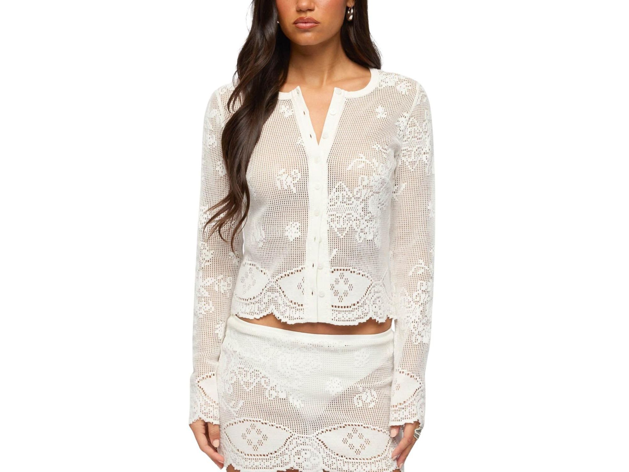 Rusa Button Up Sheer Crochet Top - Image 1