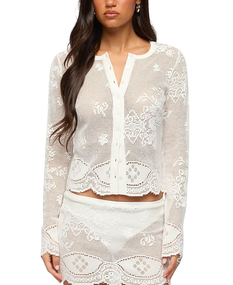 Edikted Rusa Button Up Sheer Crochet Top