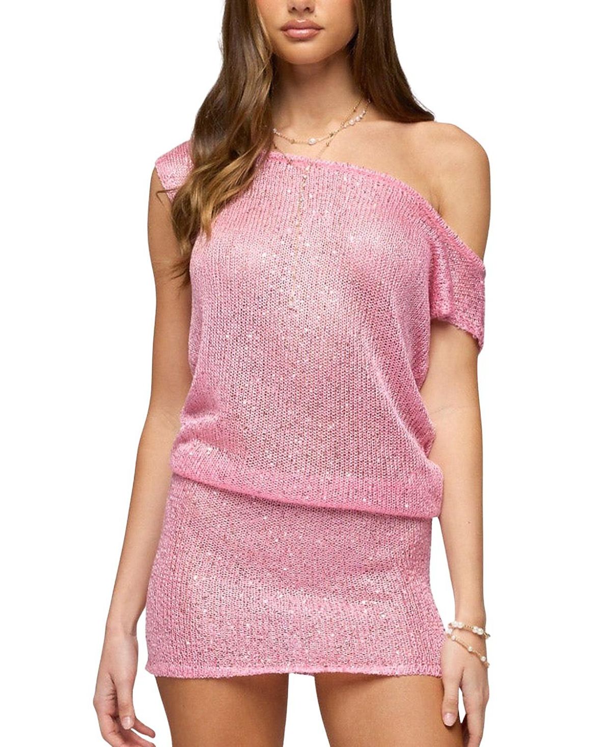 Edikted Mei Off Shoulder Sequin Knit Dress