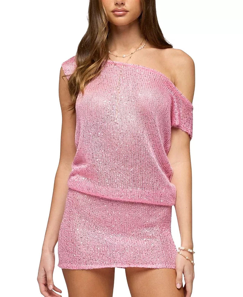 Edikted Mei Off Shoulder Sequin Knit Dress