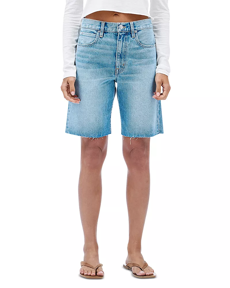 Slvrlake High Rise Bermuda Cut Off Jean Shorts in Hillhurst