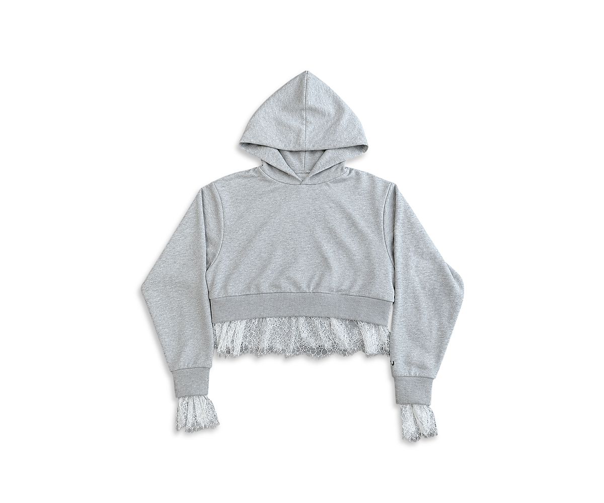 KatieJnyc Girls' Tween Tristan Lace Crop Hoodie - Big Kid