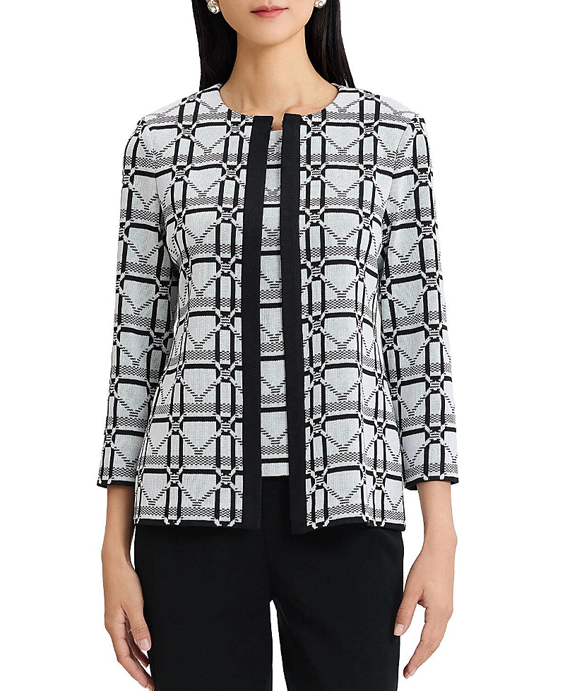 Ming Wang Monochrome Geometric Knit Jacket