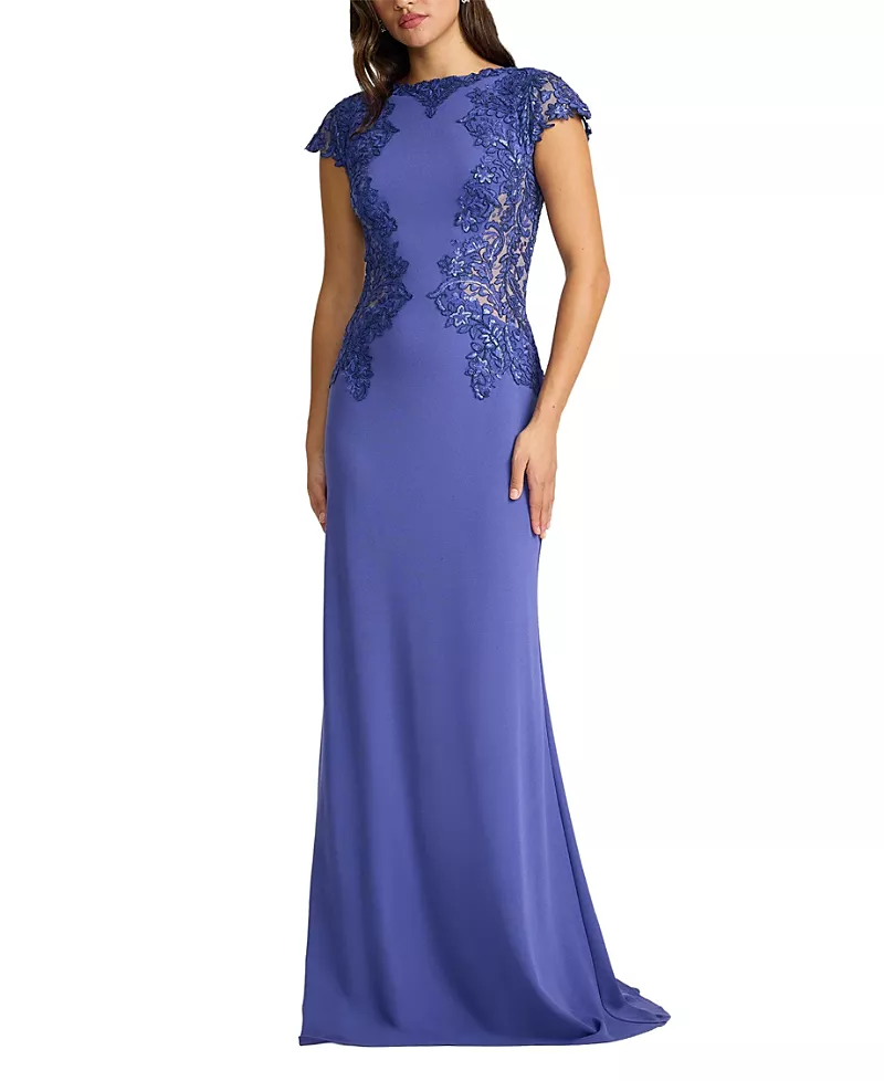 Tadashi Shoji Vicente Embroidered Crepe Gown