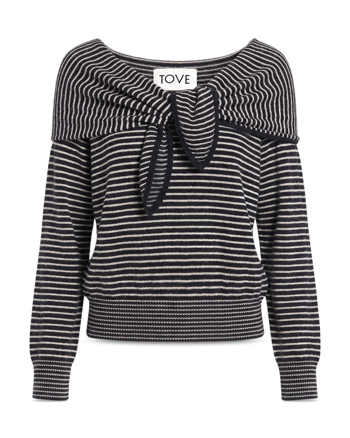 Tove Malia Cashmere Tie Front Sweater in Midnight / Creme