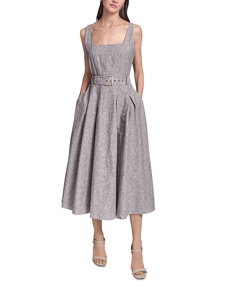 Karl Lagerfeld Paris Linen Belted Midi Dress