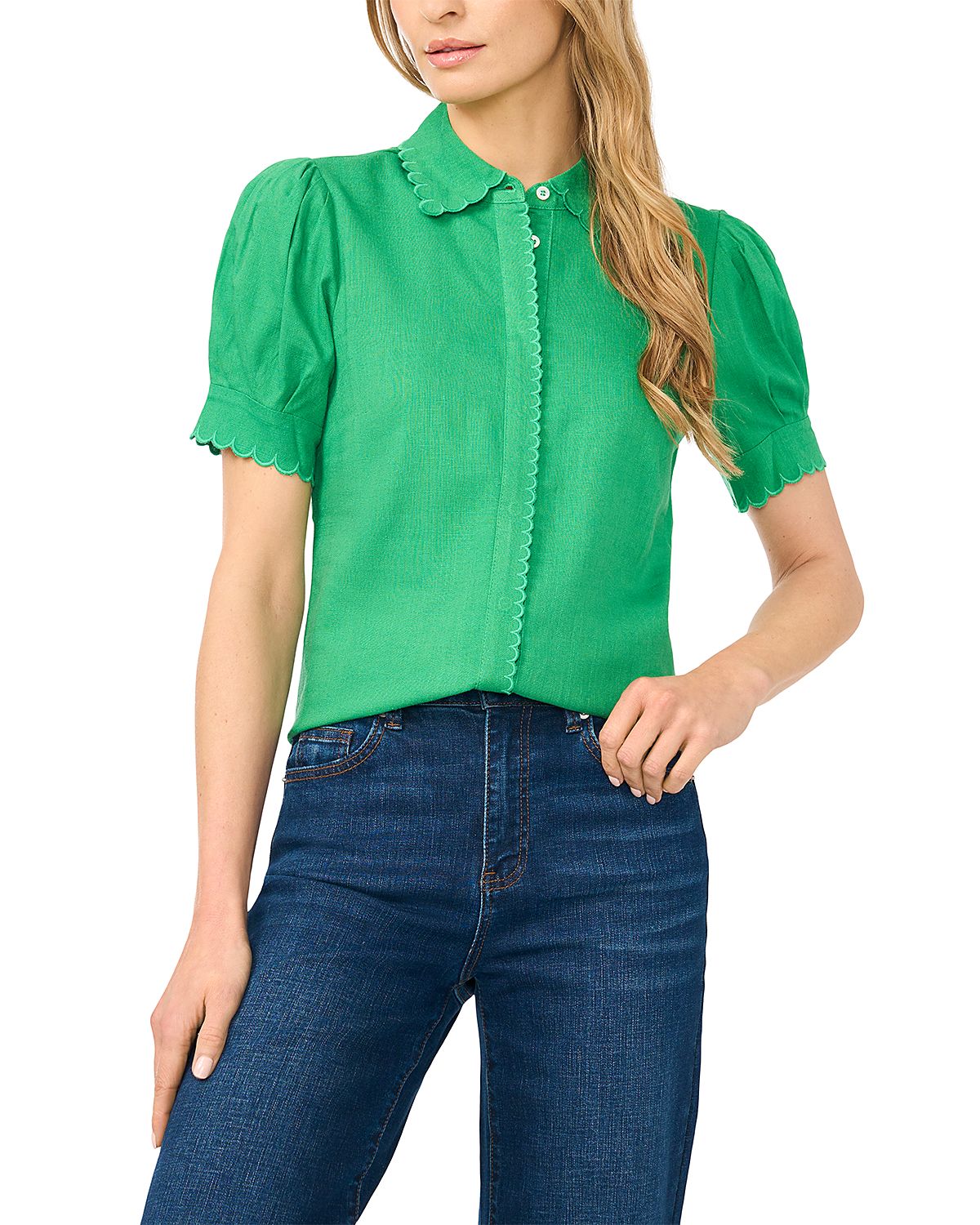 CeCe Short Sleeve Scallop Trim Shirt