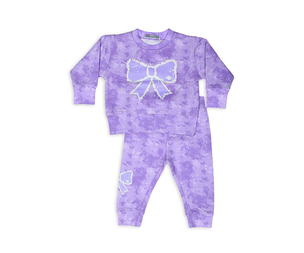 Little Mish Girls' Tie Dyed Element Glitter Details Bow Top & Pants Set - Baby