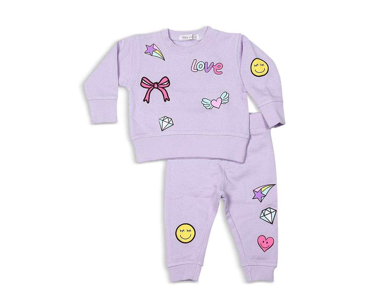 Little Mish Girls' Doodle Patch Appliques French Terry Top & Pants Set - Baby
