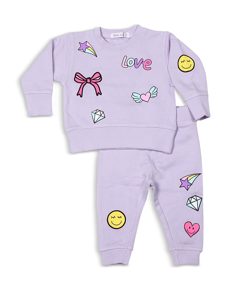 Little Mish Girls' Doodle Patch Appliques French Terry Top & Pants Set - Baby