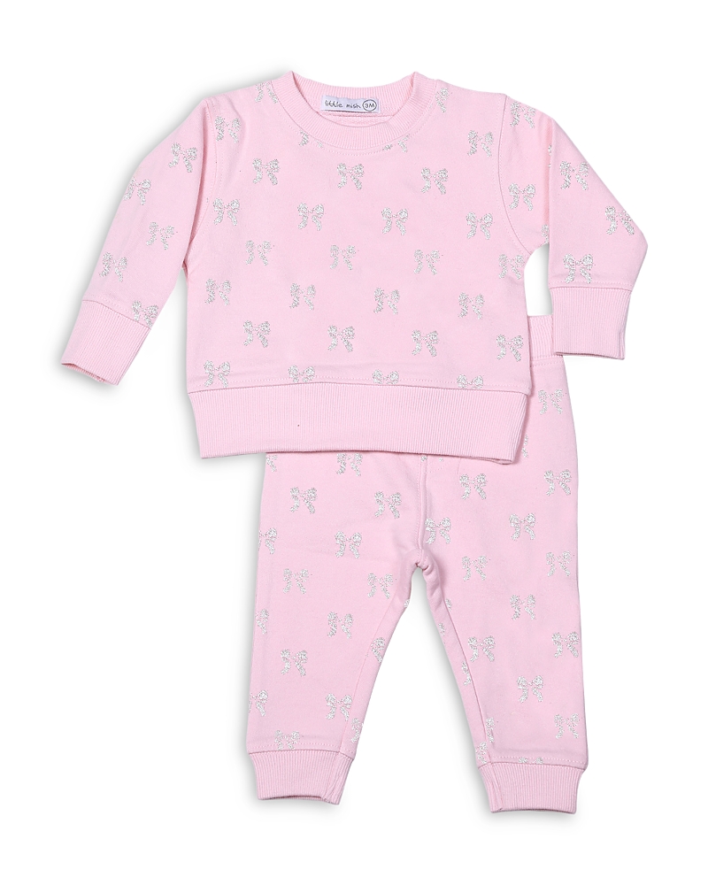 Little Mish Girls' Glitter Bows French Terry Top & Pants Set - Toddler