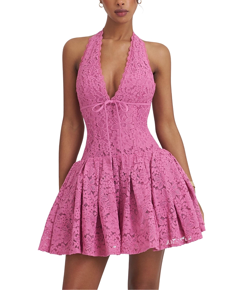 Miss Circle Karla Lace Drop Waist Halter Mini Dress